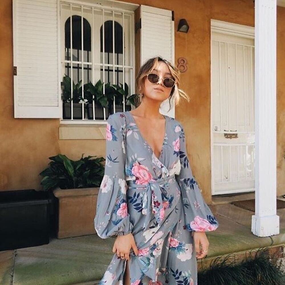 Steele Australia Peony Floral Ruffle Maxi Dress Small Grey Romantic Summergirl
